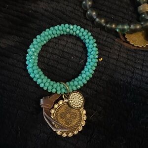 Upcycled Turquoise Beaded Bracelet with Crystal Accents
